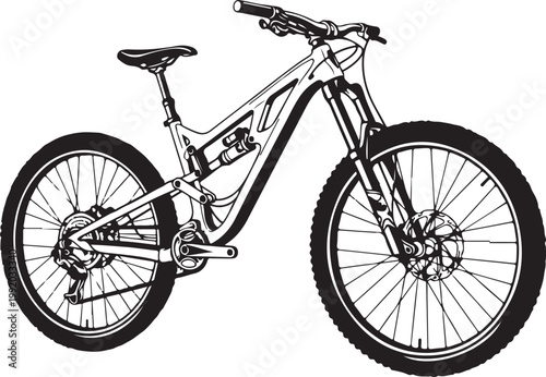 Mountain bike, black and white illustration, vector bicycle, cycling sports equipment