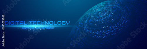 Digital data planet background with glowing circular lines and particles, futuristic global network technology abstract banner