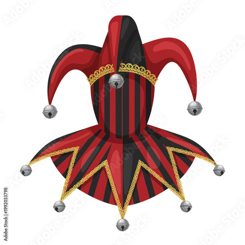 Jester Hat with Bells and Red Black Stripes
