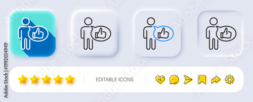 Like line icon. Neumorphic, Flat shadow, 3d buttons. Thumbs up sign. Positive feedback, social media symbol. Line like icon. Social media icons. Vector