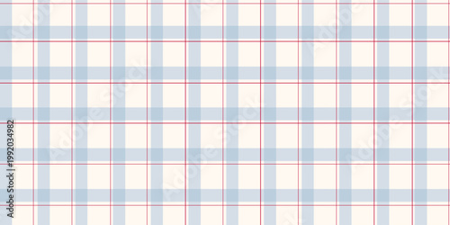 Seamless gingham pattern with vintage checker grid. Classic plaid texture for fabric print. Blue wrapping paper background for birthday, holiday and Christmas. Retro grid lines. Vector illustration