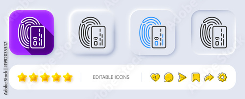 Credit card line icon. Neumorphic, Flat shadow, 3d buttons. Bank money payment sign. Fingerprint pay symbol. Line card icon. Social media icons. Vector