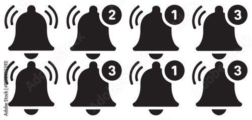 Ringing notification bell icon with vibration lines for active alerts. vector illustration eps 10