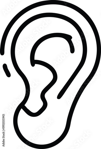 Simple black and white line drawing of a human ear showcasing its outer structure high quality