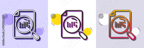 Search file line icon. Halftone dotted pattern. Gradient icon with grain shadow. Find document sign. Magnify glass. Line search file icon. Various designs. Vector