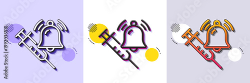 Vaccine announcement line icon. Halftone dotted pattern. Gradient icon with grain shadow. Vaccination syringe with bell sign. Jab symbol. Line vaccine announcement icon. Various designs. Vector