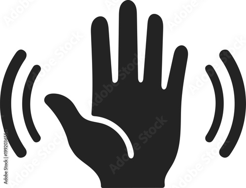 Waving hand icon, gesture symbol representing greeting or goodbye