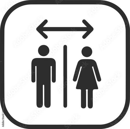 Male and female restroom sign icon with doublesided arrow