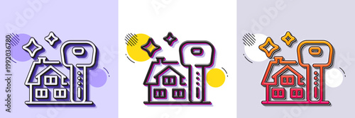 Buying house line icon. Halftone dotted pattern. Gradient icon with grain shadow. Buy real estate sign. New home symbol. Line buying house icon. Various designs. Vector