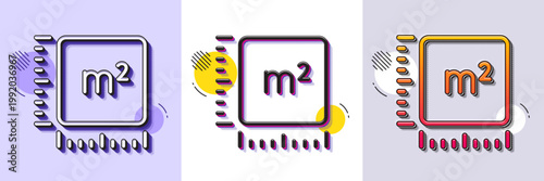 Square meter line icon. Halftone dotted pattern. Gradient icon with grain shadow. Room area dimension sign. Territory measurement symbol. Line square meter icon. Various designs. Vector