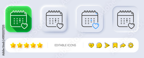 Healthcare calendar line icon. Neumorphic, Flat shadow, 3d buttons. Check-up reminder sign. Planner notice symbol. Line healthcare calendar icon. Social media icons. Vector