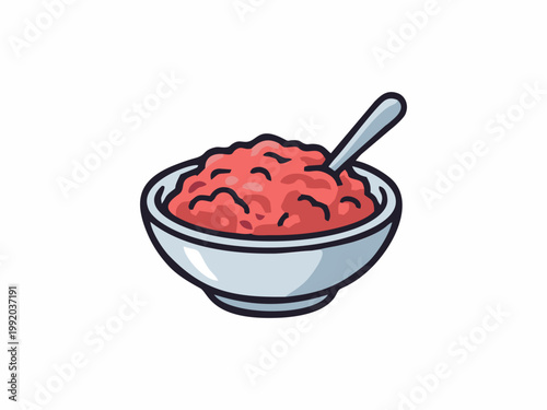 vector illustration of ground beef in a bowl with a spoon
