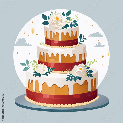 Elegant Three-Tier Wedding Cake with White Roses and Greenery