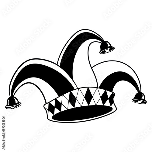 Jester Hat Icon - Black and White Illustration