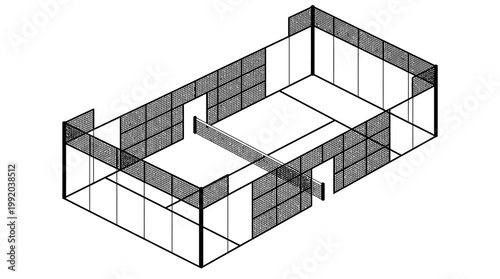 Isometric room interior illustration modern architectural design with geometric elements