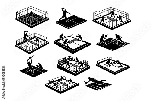 Abstract isometric graphic illustrations on black backdrop conceptual digital art