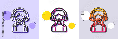 User Support line icon. Halftone dotted pattern. Gradient icon with grain shadow. Female Profile sign. Woman Person silhouette symbol. Line support icon. Various designs. Vector