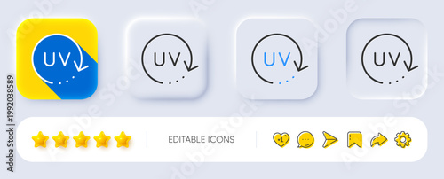 Uv protection cream line icon. Neumorphic, Flat shadow, 3d buttons. Skin care sign. Cosmetic change symbol. Line uv protection icon. Social media icons. Vector
