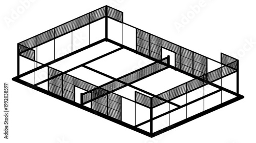 Isometric architectural illustration of a building interior with grid design and walls