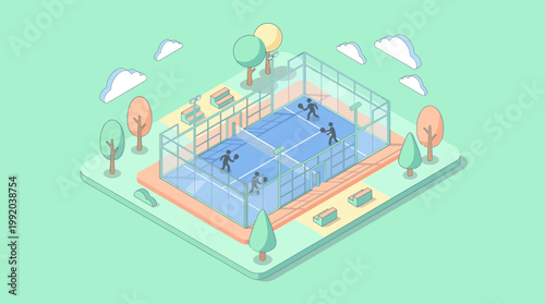 Isometric padel court illustration sports activity vector design isolated background
