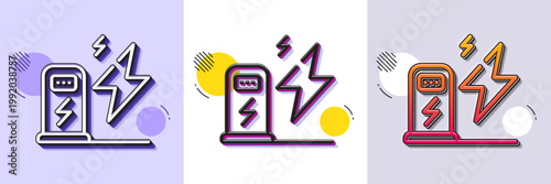 Charging station line icon. Halftone dotted pattern. Gradient icon with grain shadow. Car charge place sign. Electric power symbol. Line charging station icon. Various designs. Vector