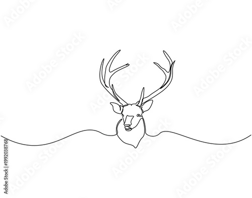Continuous one line drawing of deer head. One line drawing illustration of deer head. Elegant animal concept single line. Editable outline