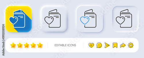 Love document line icon. Neumorphic, Flat shadow, 3d buttons. Wedding passport sign. Couple relationships symbol. Line love document icon. Social media icons. Vector