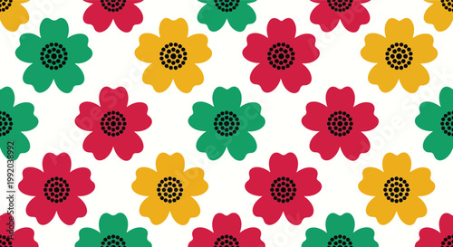 Seamless Juneteenth Floral Pattern with Pan-African Colors for Fabric and Backgrounds