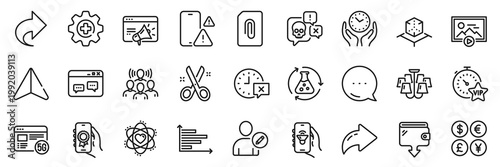 Medicine, Cut and Horizontal chart line icons pack. Share, Message, Paper plane icons. Share, Augmented reality, Phone warning web icon. Attachment, Cyber attack, Start presentation pictogram. Vector