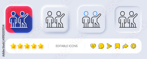 Teamwork line icon. Neumorphic, Flat shadow, 3d buttons. Team work together sign. Business partnership symbol. Line teamwork icon. Social media icons. Vector