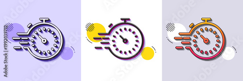 Timer line icon. Halftone dotted pattern. Gradient icon with grain shadow. Time management sign. Stopwatch symbol. Line timer icon. Various designs. Vector
