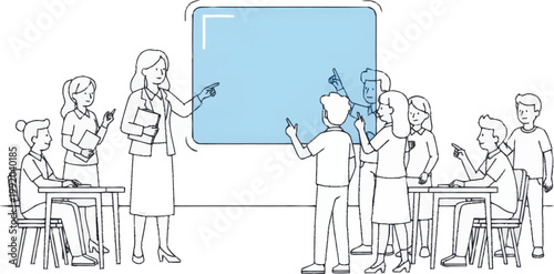 Business people discussing on whiteboard.