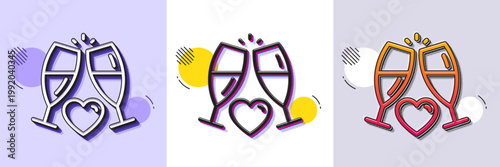 Love champagne line icon. Halftone dotted pattern. Gradient icon with grain shadow. Wedding glasses sign. Couple relationships symbol. Line wedding glasses icon. Various designs. Vector