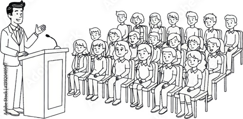 Man speaking at a podium audience.