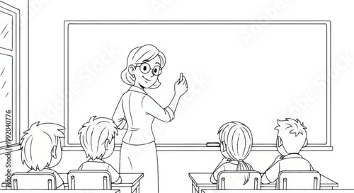 Teacher standing in front of students.
