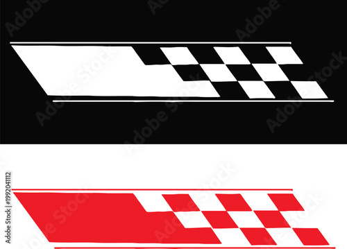 Checkered flags in white and red on black and white backgrounds