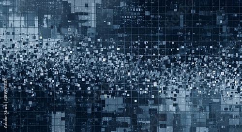 Abstract Digital Data Stream Flowing Through Futuristic Grid System