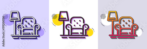 Armchair line icon. Halftone dotted pattern. Gradient icon with grain shadow. Home furniture sign. House chair with floor lamp symbol. Line armchair icon. Various designs. Vector
