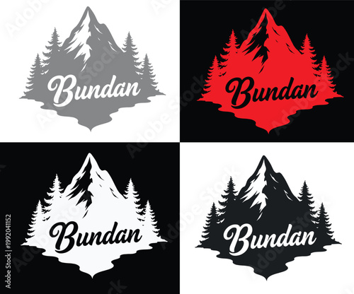 Bundah mountain logo designs with pine trees and four color variations