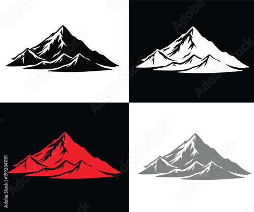 Four different color variations of a mountain illustration