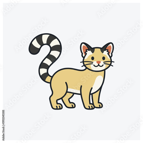Cute cartoon cat illustration with a bushy striped tail