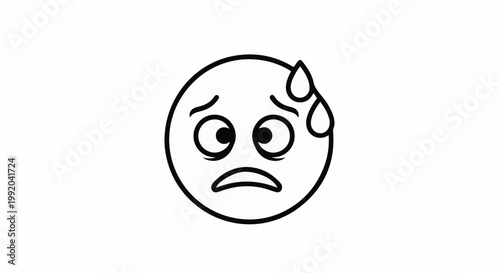Simple black and white outline of a worried or stressed emoji