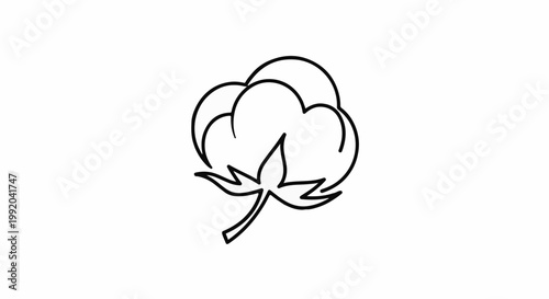 Simple black line art drawing of a cotton plant boll with stem