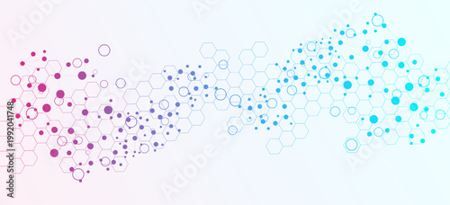 Molecular structure and genetic engineering, atom, neural network, neurons, DNA molecule. Scientific research concept for healthcare, medical, technology, chemistry, science template presentation