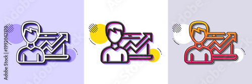 Business results line icon. Halftone dotted pattern. Gradient icon with grain shadow. Growth chart sign. Line success Business icon. Various designs. Vector