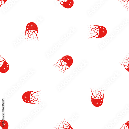 Red jellyfish pattern on transparent background for ocean day themes