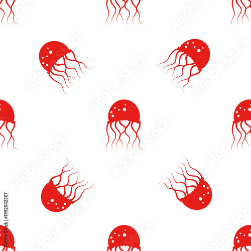 Red jellyfish pattern for ocean day isolated on transparent background
