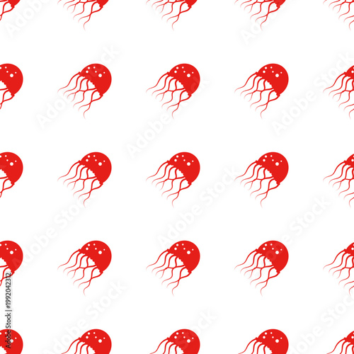 Red jellyfish pattern on transparent background for ocean day theme