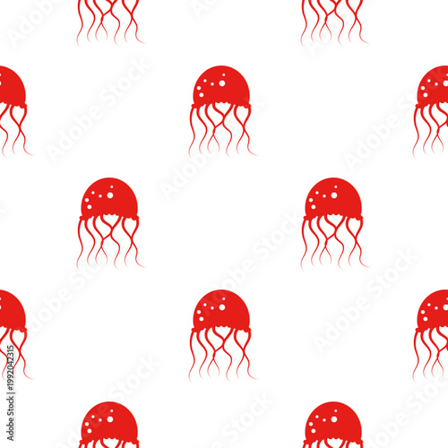 Red jellyfish pattern for ocean day, isolated on transparent background