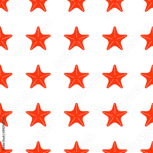 Seamless pattern of red starfish shapes for ocean day celebrations isolated on transparent background